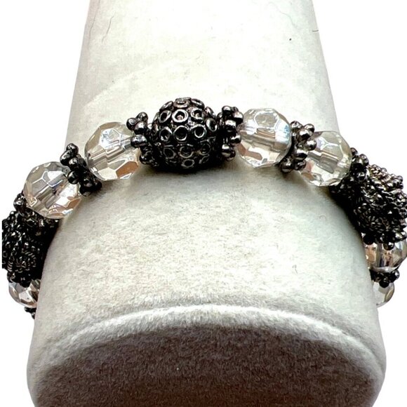 Vintage Silver & Crystal Beaded Bracelet With Pink Stone Pendant Necklace Set. - Picture 7 of 16